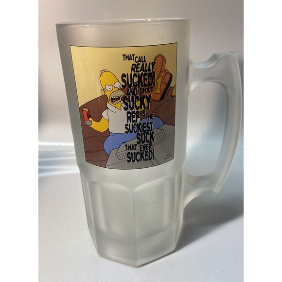 Vintage 2002 Large the Simpsons Homer Football Fogged Glass Beer Stein Mug MINTY - Picture 1 of 5